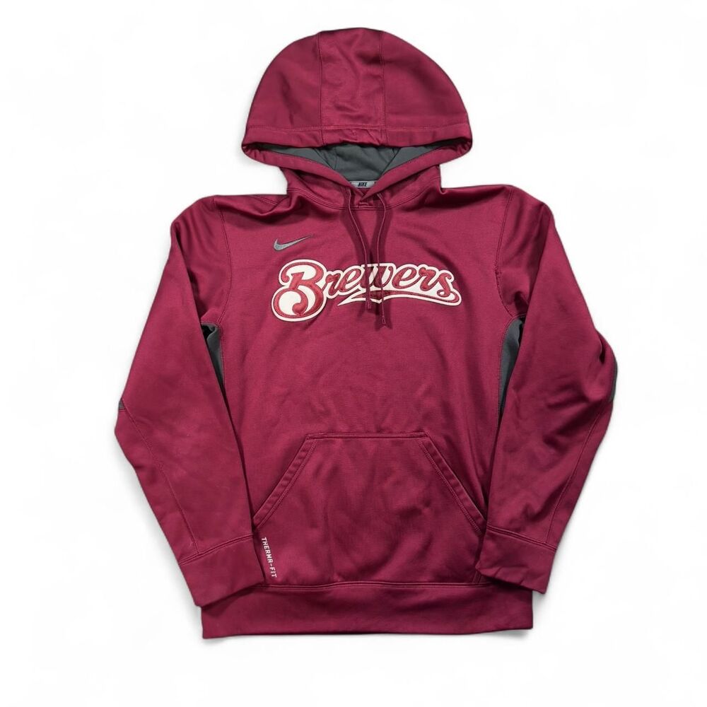 Nike Therma-Fit Brewers Hoodie Men S Maroon Polyester Athletic Vintage